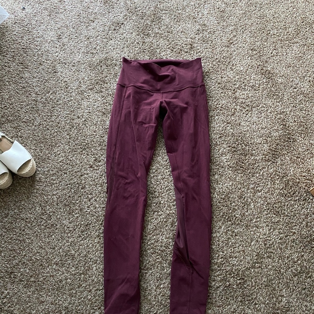 Long maroon Lululemon leggings size 8